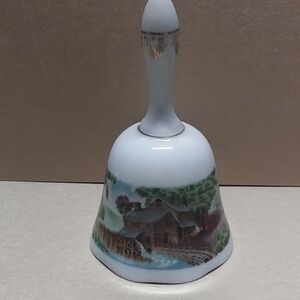 Currier & Ives The Roadside Mill Gold and Porcelain Limited Edition Bell 1979